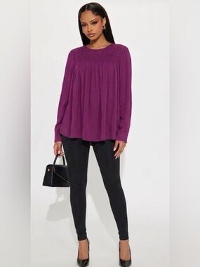 J. Jill Smocked Yoke Long-Sleeve Blouse in Plum
